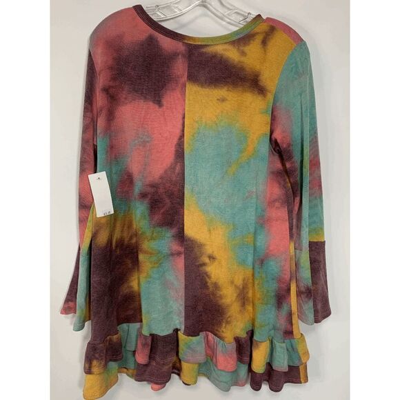 Yahada Women's Tie Dye Bell Sleeve Ruffle Hem Top Size Small - Picture 7 of 10